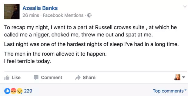 Azealia Banks revela ter sido agredida por Russell Crowe