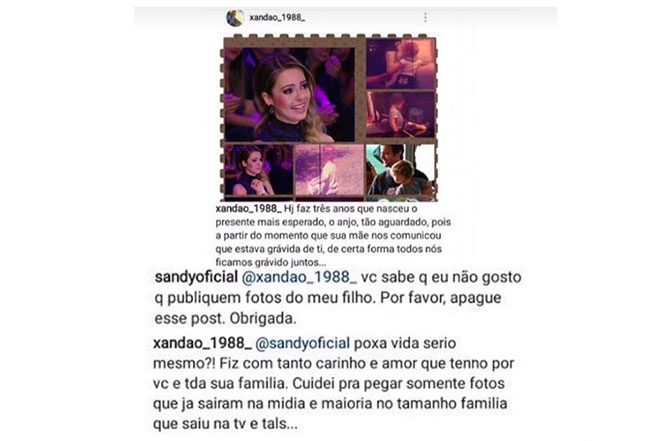 Sandy pede para fã apagar fotos de seu filho do Instagram