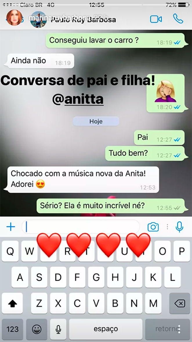 Pai de Marina Ruy Barbosa elogia música nova da Anitta