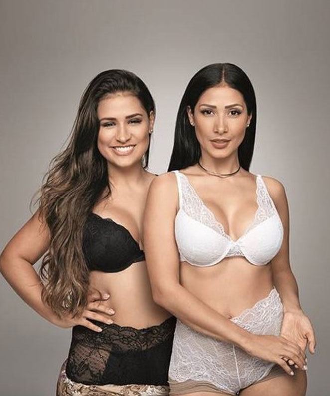 Mais magra, Simone posa com Simaria em campanha de lingerie