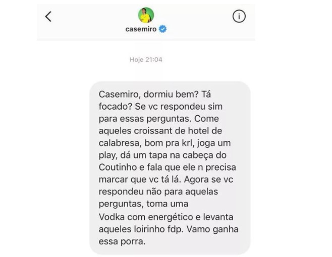 Casemiro recebe dicas até de café da manhã