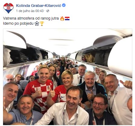 Kolinda postou a partida para à Rússia em suas redes sociais