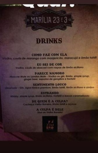 As bebidas receberam nomes inusitados em homenagem a cantora