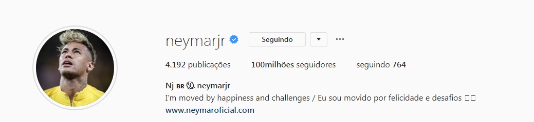 Neymar chega aos 100 milhões de seguidores no Instagram