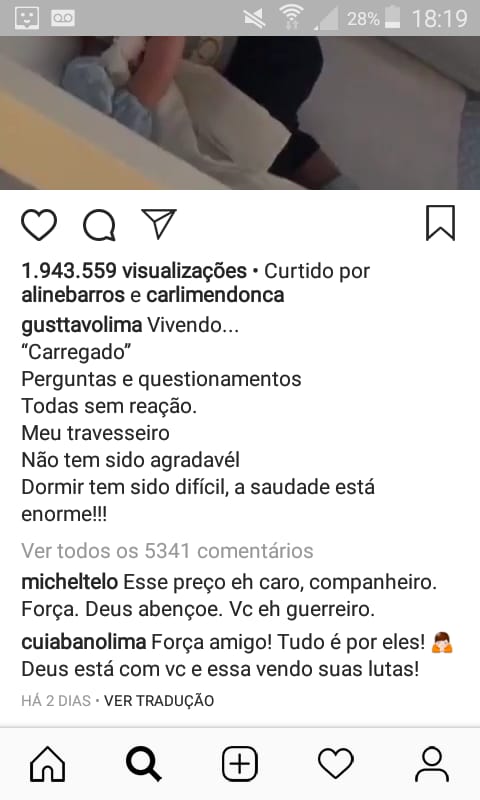 Gusttavo Lima fala de saudade e recebe apoio de Michel Teló