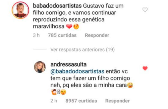 Andressa Suíta responde seguidor e arranca elogios da web