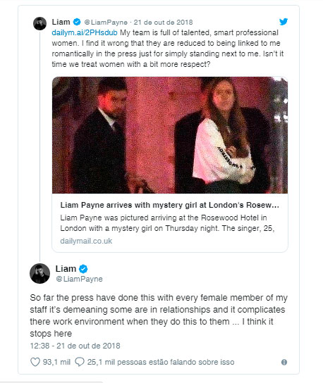 Liam Payne usou das redes sociais para comentar sobre notícias falsas