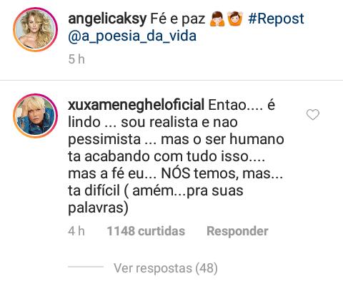 Angélica posta mensagem de esperança e Xuxa responde