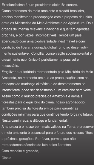 Texto publicado por Gisele Bündchen