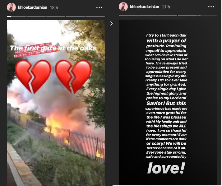 Kholé Kardashian se pronuncia após incêndio em Califórnia 