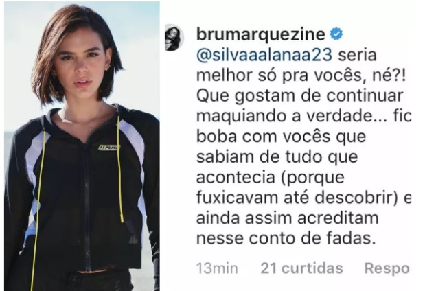 Bruna Marquezine rebate seguidores que pediam o retorno de Brumar