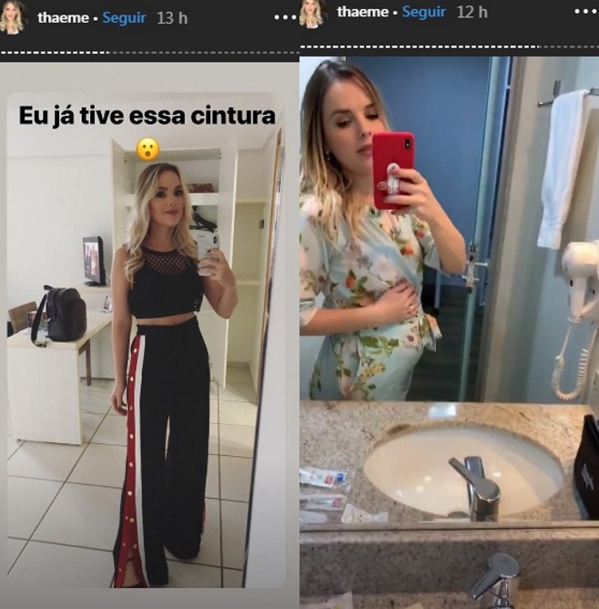 Thaeme mostra 'antes e depois' de seu corpo e fala da primeira gravidez