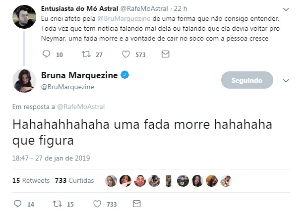 Bruna Marquezine se diverte com comentário citando Neymar