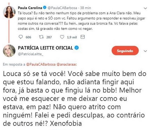 Ex-BBBs Paula e Patrícia trocam farpas nas redes sociais
