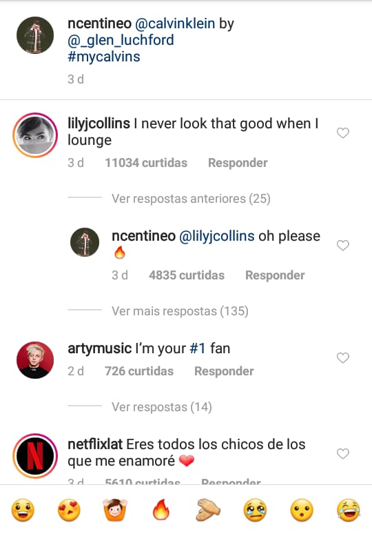 Lily Collins comenta em foto de Noah Centíneo e web fica louca