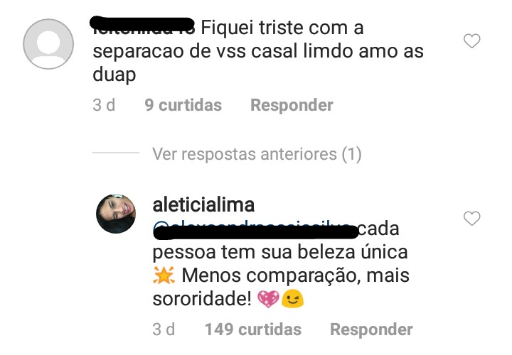 Letícia Lima se incomoda e responde alguns comentários sobre seu antigo relacionamento com Ana Carolina