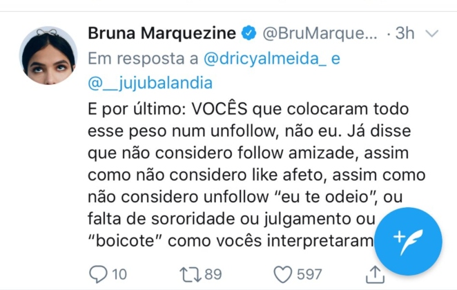 Bruna Marquezine explica unfollow em Marina Ruy Barbosa 