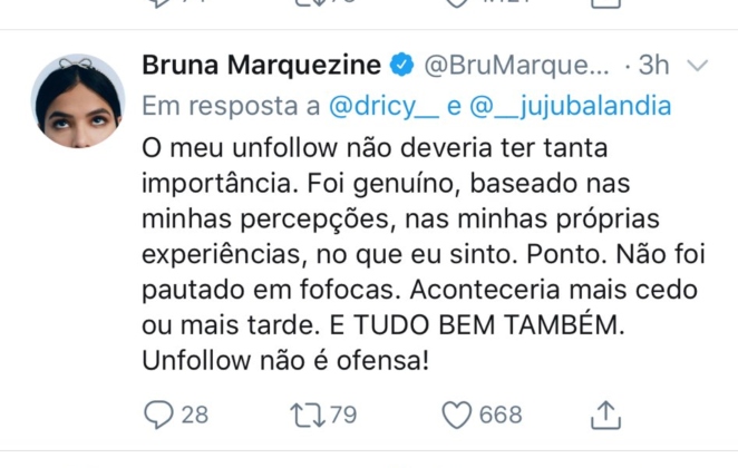 Bruna Marquezine explica unfollow em Marina Ruy Barbosa 