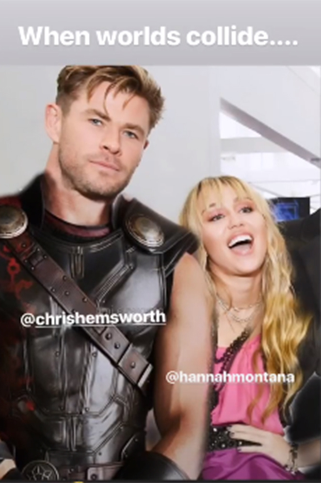 Miley Cyrus diverte fãs ao brincar com Chris Hemsworth