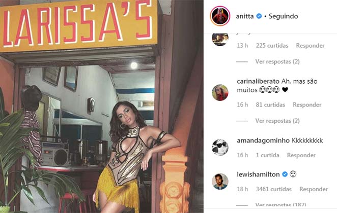 Anitta recebe emoji de Lewis Hamilton e fãs especulam romance