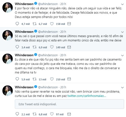 Whindersson Nunes desabafa após desentendimento com Carlinhos Maia