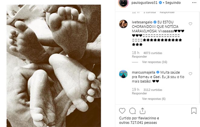 Ivete Sangalo se emociona com o nascimento dos filhos de Paulo Gustavo