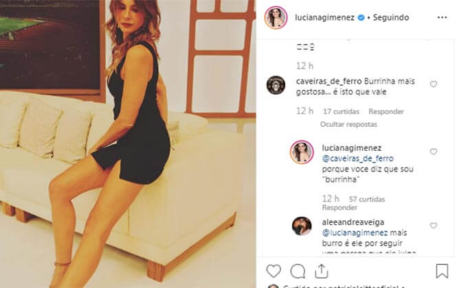 Luciana Gimenez responde seguidor após exibir pernões na web