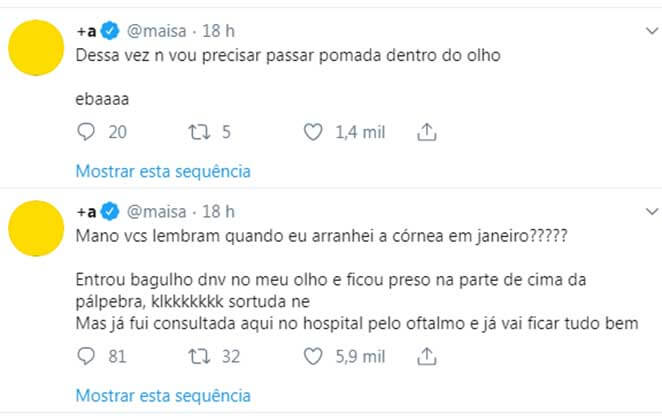 Maisa Silva deixa fãs assustados com machucado no olho