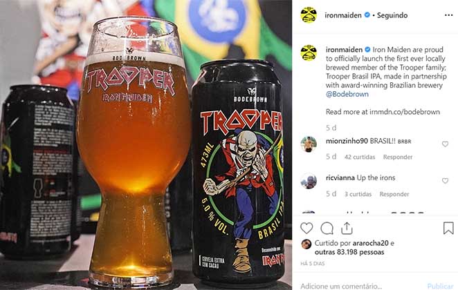 Postagem do Iron Maiden sobre o lançamento da cerveja fabricada no Brasil