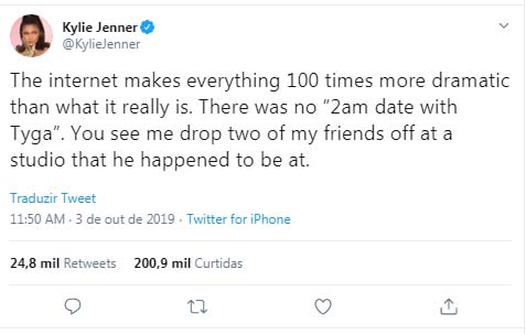 Kylie Jenner sobre encontro com o ex-namorado, Tyga
