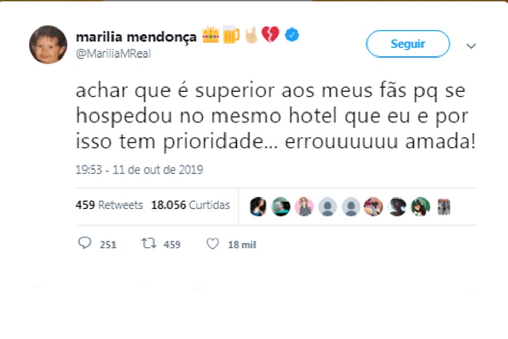 Marília Mendonça manda resposta para casal que furou fila para tirar foto com ela em hotel