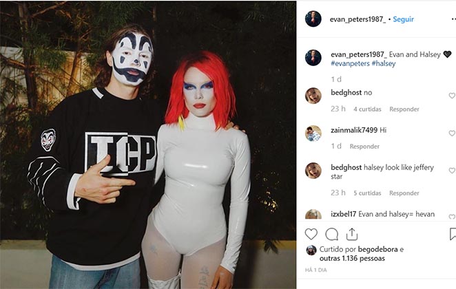 Post de Evan Peters confirmando namoro com Halsey