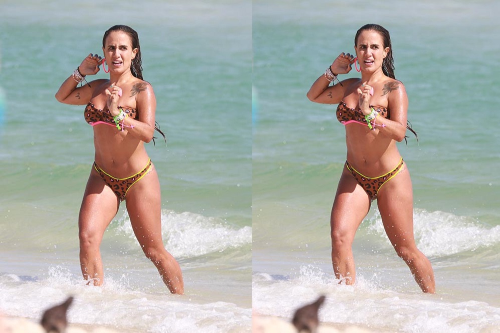 Carol Peixinho se jogou no banho de mar durante o dia ensolarado no Rio de Janeiro