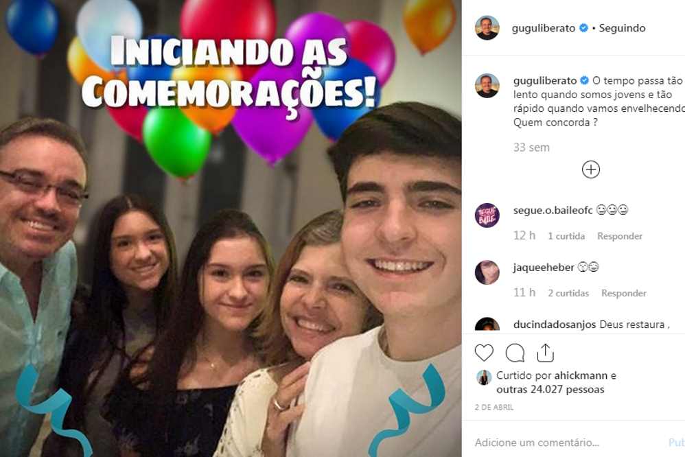 Gugu Liberato é pai de três filhos, João Augusto, 18 anos, e as gêmeas Sofia e Marina, de 15 anos