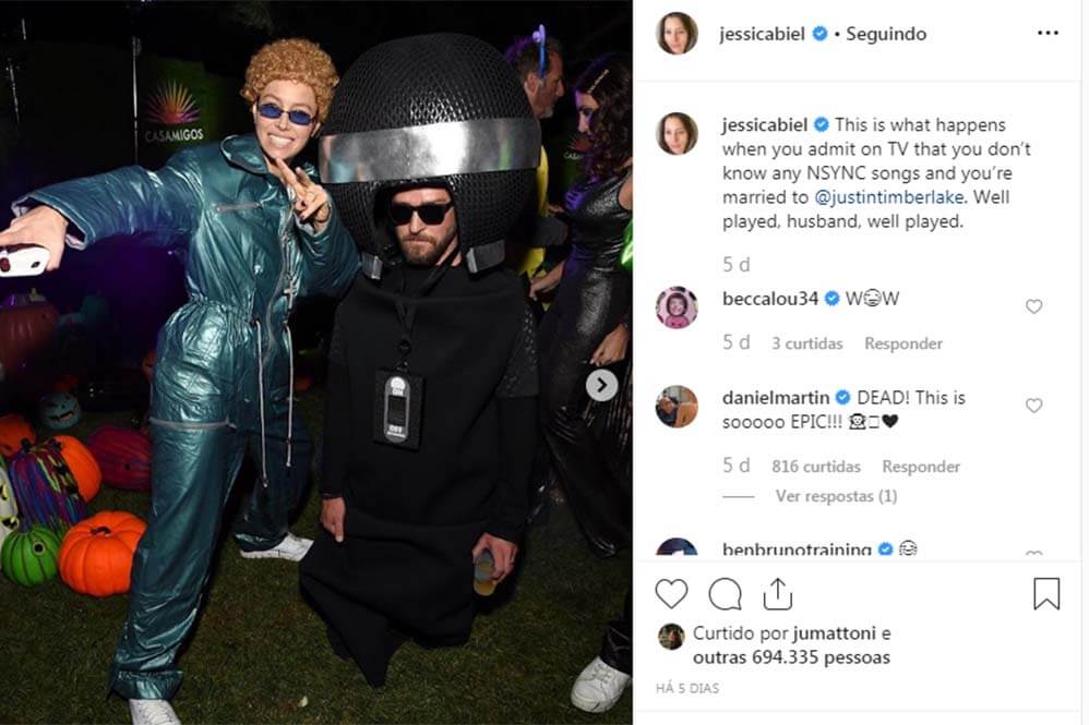 Jessical Biel se vestiu de Justin Timberlake na época do NSYNC e o cantor estava de microfone