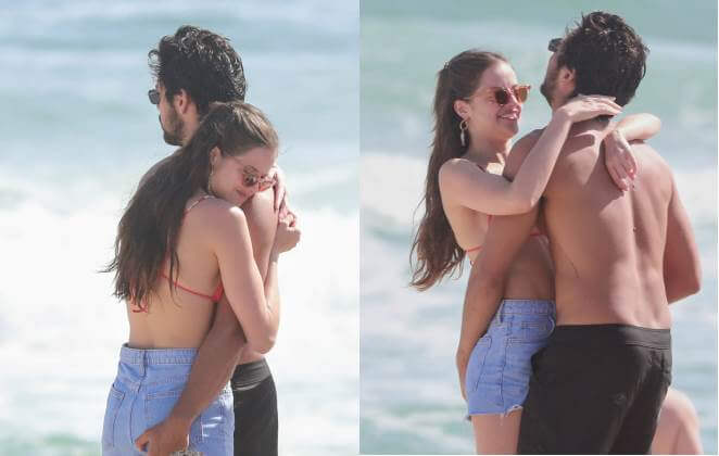 Com direito a mão boba, Agatha Moreira e Rodrigo Simas curtem praia