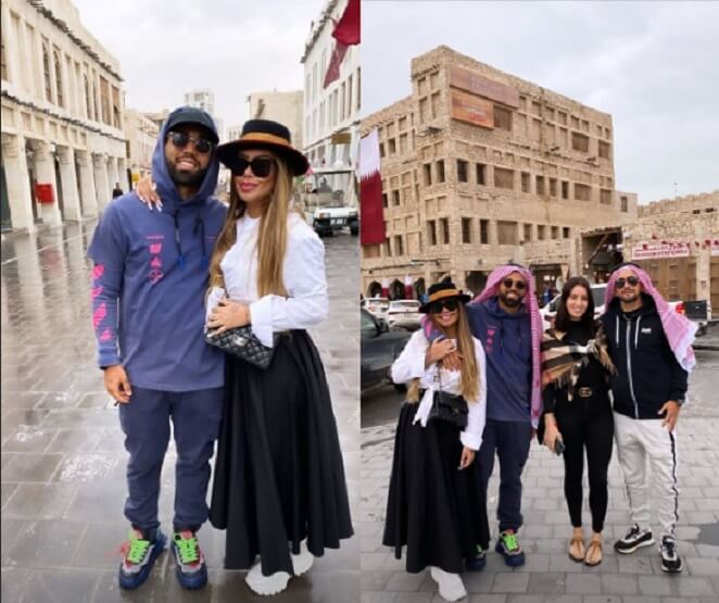 Gabigol passeia no Catar com a namorada Rafaella Santos e o amigo Arrascaeta, que estava acompanhado da esposa
