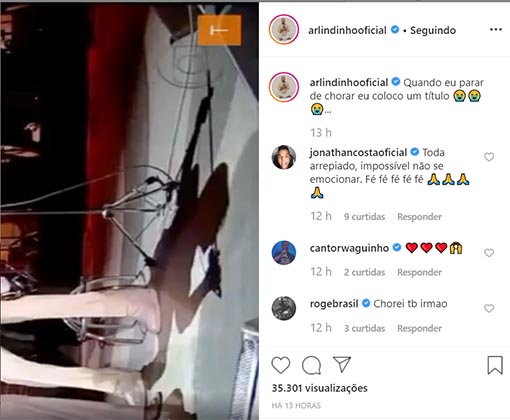 Post de Arlindinho relembrando encontro do pai com Roberto Carlos