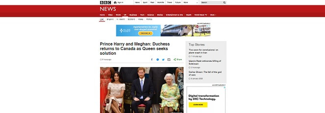 Matéria na BBC sobre Príncipe Harry e Meghan Markle