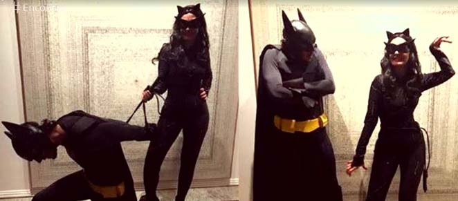 Fátima Bernardes e Túlio Gadelha vestidos de Batman e Mulher-Gato