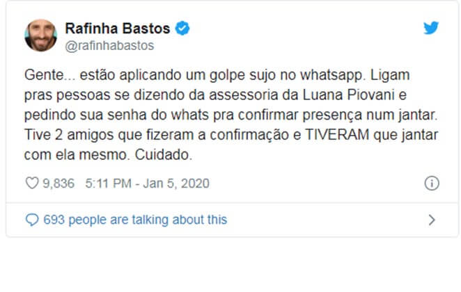 Rafinha Bastos detona Luana Piovani ao falar de golpe na web