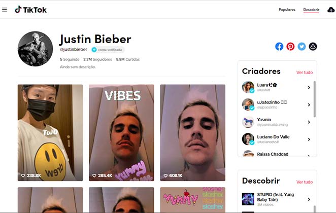 Justin Bieber aproveitou o aplicativo para divulgar o single Yummy