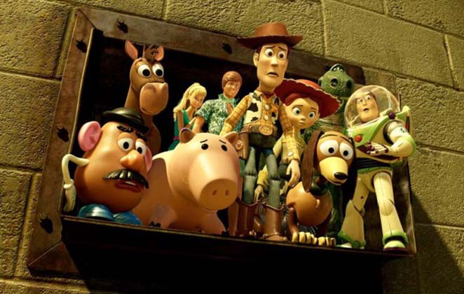 O grupo de amigos brinquedos no terceiro filme da franquia