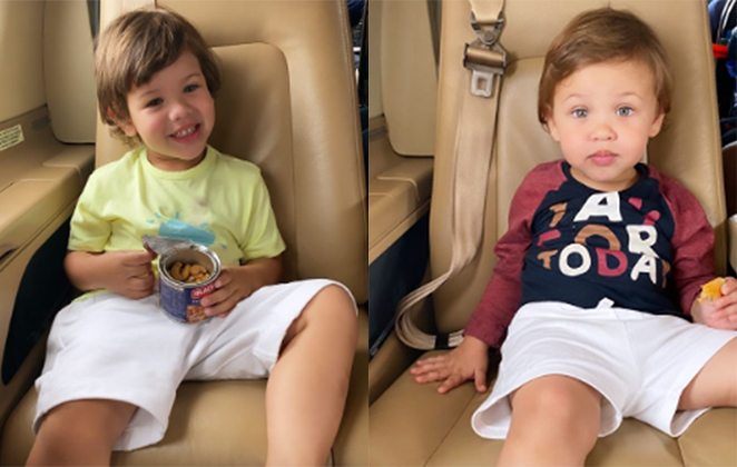 Filhos de Gusttavo Lima são só fofura, durante viagem de avião