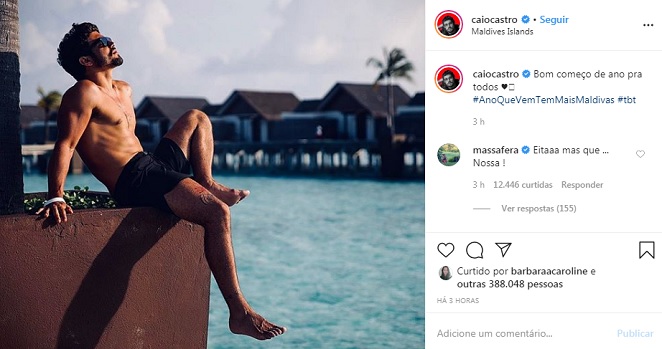Caio Castro compartilhou foto sem camisa e ganhou um comentário de Grazi Massafera