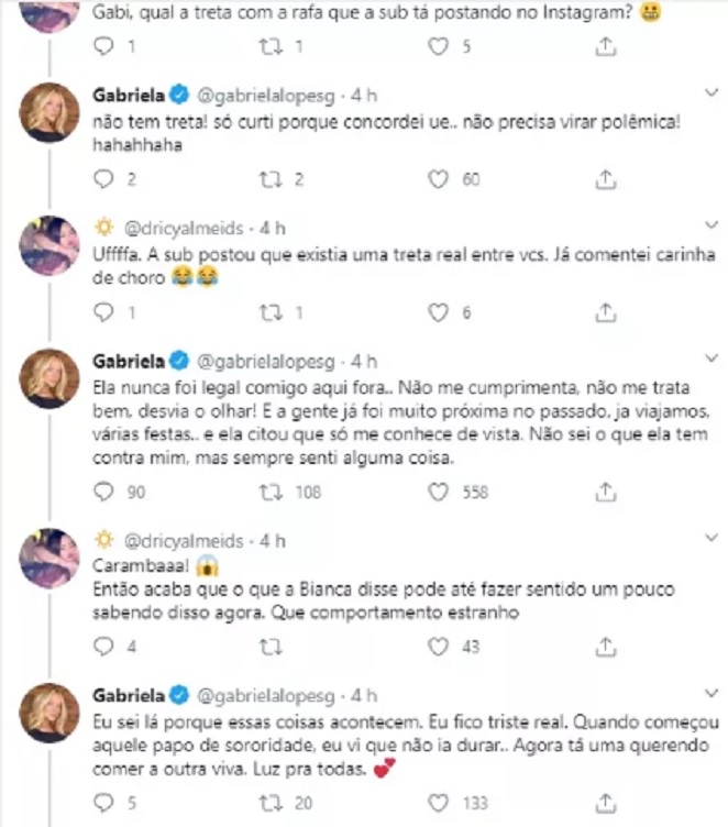 Gabi Lopes criticou Rafa Kalimann no Twitter
