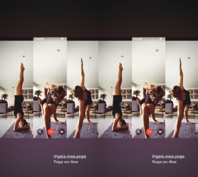 Grazi Massafera pratica ioga por meio de aula online