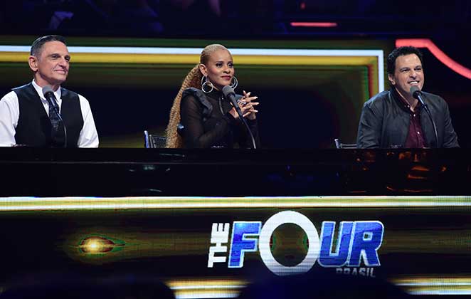 Aline Wirley, Marcello Bôscoli e Paulo Miklos foram os jurados da segunda edição do The Four Brasil na Record TV