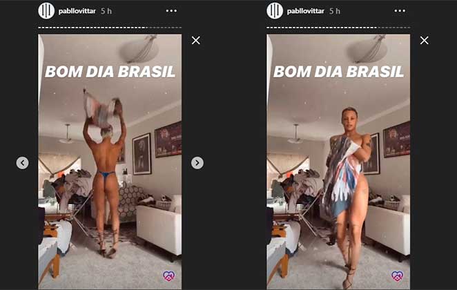 Em casa de quarentena, Pabllo Vittar desfila com um pano de calcinha fio-dental e salto alto nos Stories do Instagram