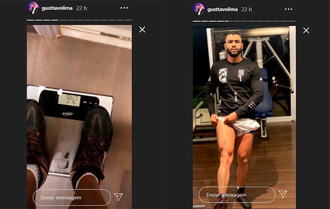 Peso e pernões de Gusttavo Lima antes do treino são exibidos nos Stories do Instagram